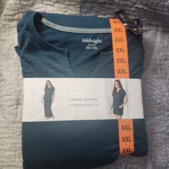 BNWT Carole Hochman XXL Teal Women's Pajama 3 Piece Set Loungewear Crepe Knit. - Picture 7 of 7